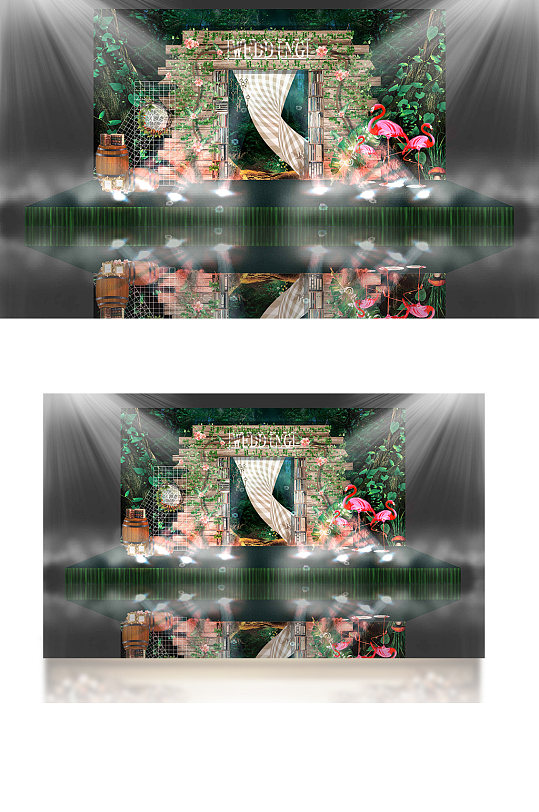 森系火烈鸟迎宾区创意卡通生日宴婚礼效果图-众图网