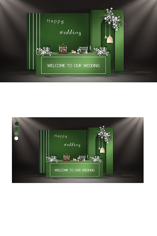 白绿简约泰式小清新展示区婚礼效果图签到-众图网