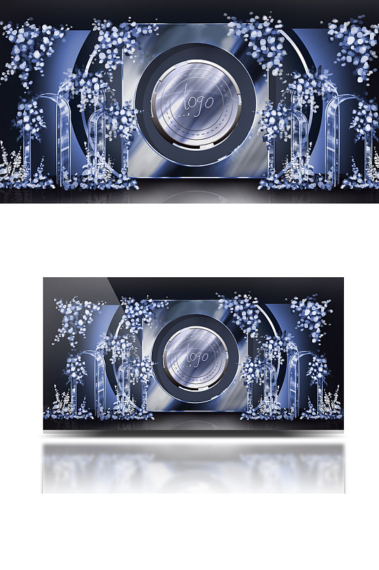 原创手写字体蓝色婚礼迎宾区效果图梦幻-众图网