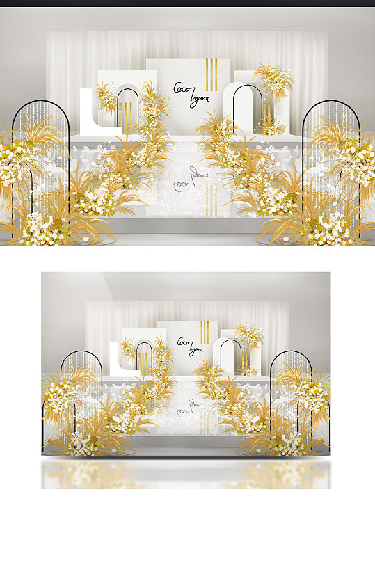 简约洞穴风浪漫橙黄白色清新婚礼效果图舞台-众图网