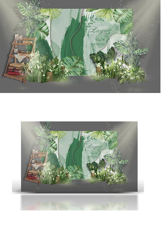 绿色婚礼合影区效果图迎宾背景板浪漫-众图网