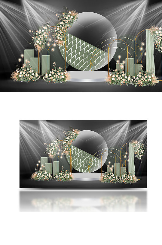 牛油果绿婚礼迎宾区效果图背景板清新-众图网