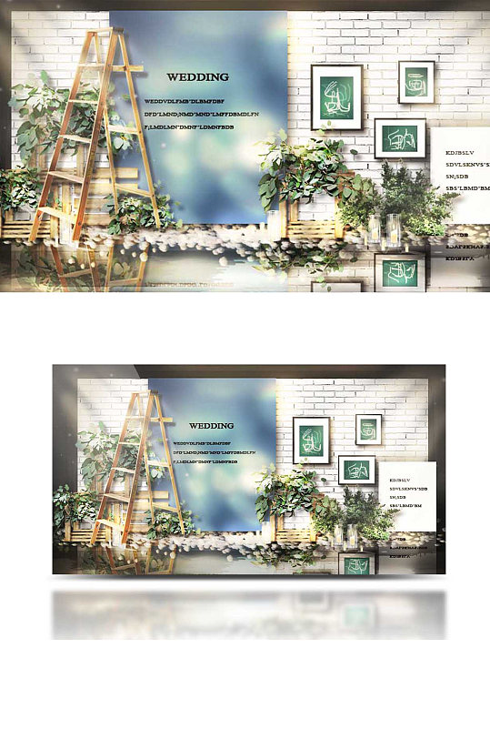 简约森系婚礼合影区效果图背景板迎宾区创意-众图网