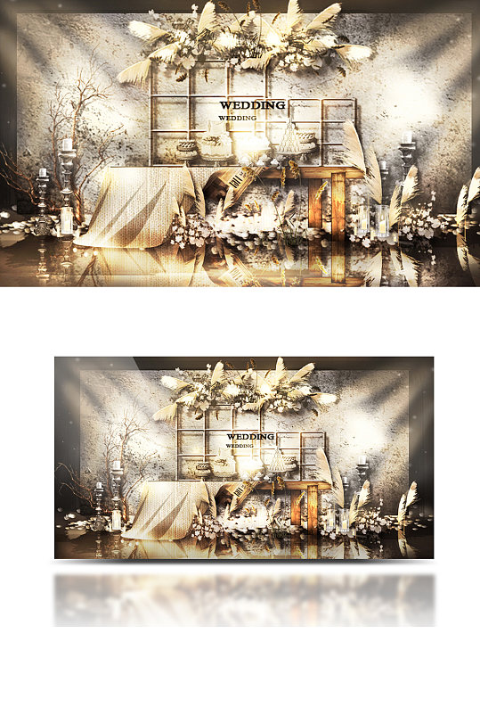 甜品区婚礼合影区效果图香槟色浪漫复古-众图网