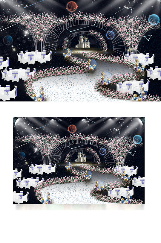 星空婚礼仪式区舞台背景效果图清新水晶-众图网