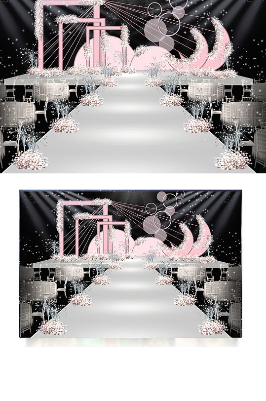 粉白色浪漫婚礼舞台效果图清新-众图网
