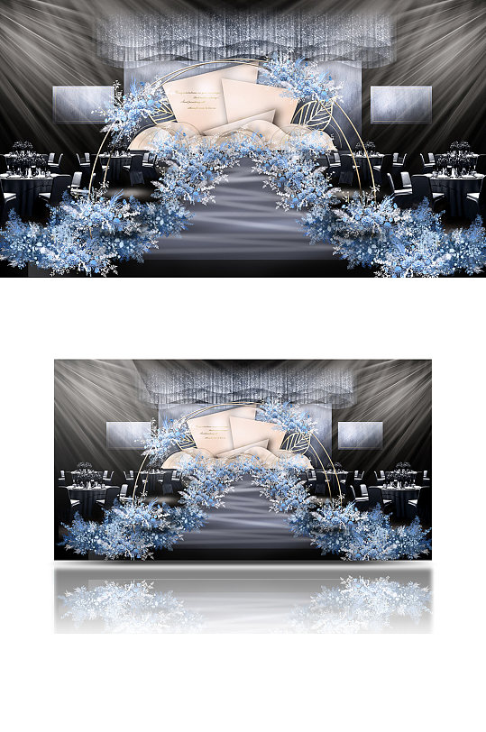 雾霾蓝香槟色简约婚礼效果图舞台浪漫梦幻-众图网