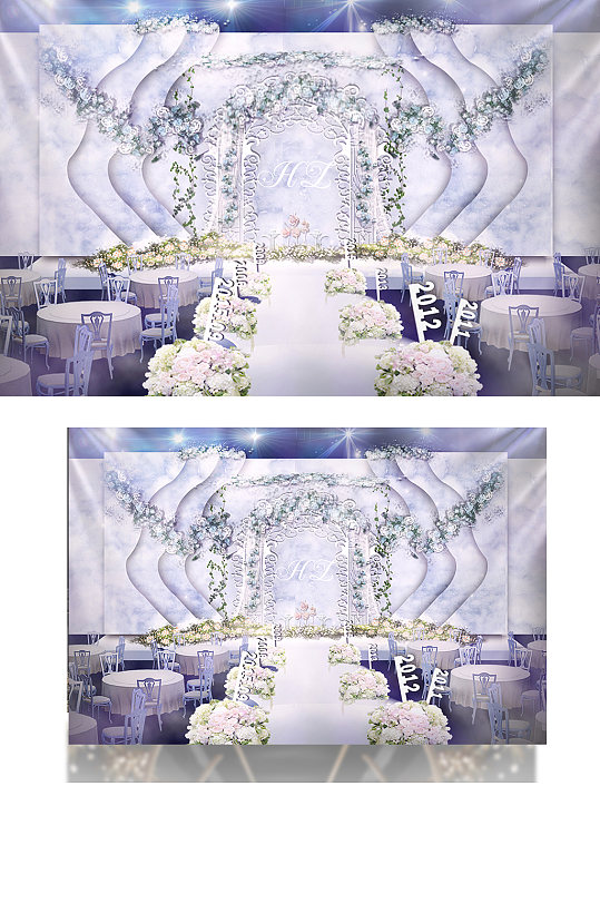 蓝紫色纹理婚礼工装效果图梦幻唯美舞台-众图网