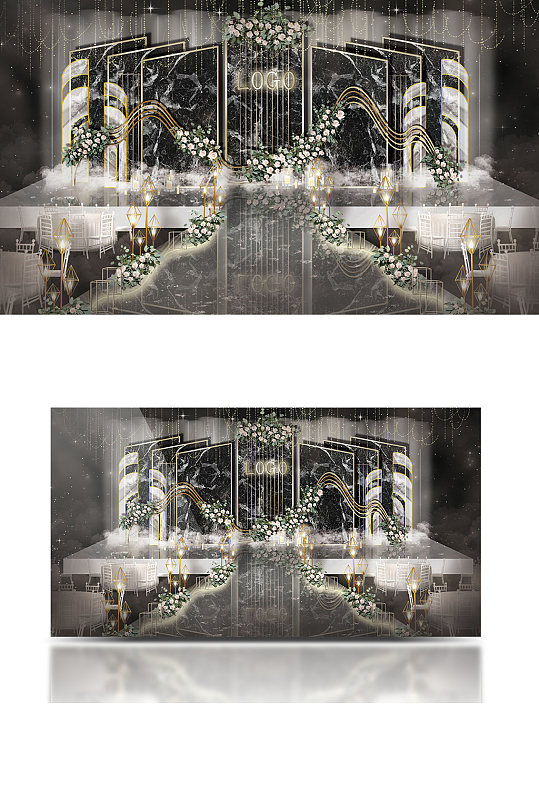 黑色大理石简约婚礼工装效果图大气Ins风-众图网