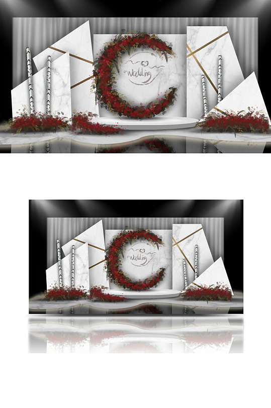 kt版层次简约红色大理石婚礼效果图背景板