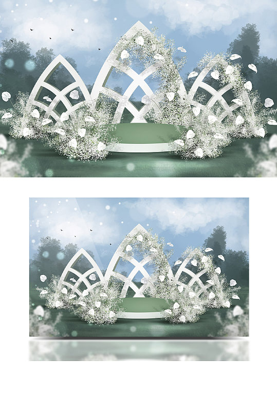 白绿小清新满天星马蹄莲户外草坪婚礼效果图-众图网