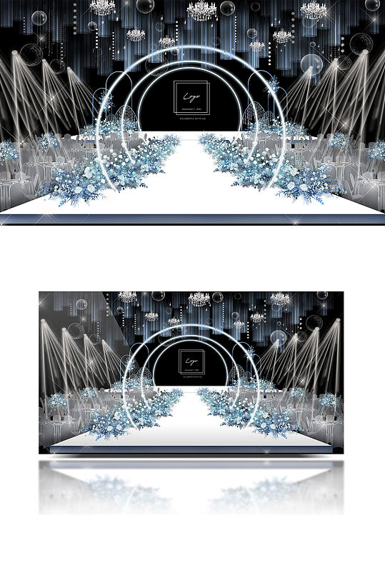 蓝色韩式婚礼效果图唯美梦幻舞台拱门-众图网