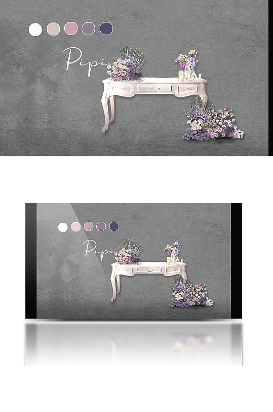花园风紫色花艺婚礼长桌梦幻简约甜品台欧式