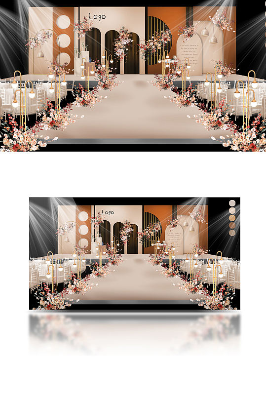 焦糖色小预算婚礼浪漫轻奢奶咖色舞台仪式区-众图网