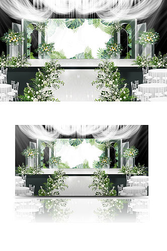 绿白婚礼设计清新温馨舞台仪式区浪漫效果图
