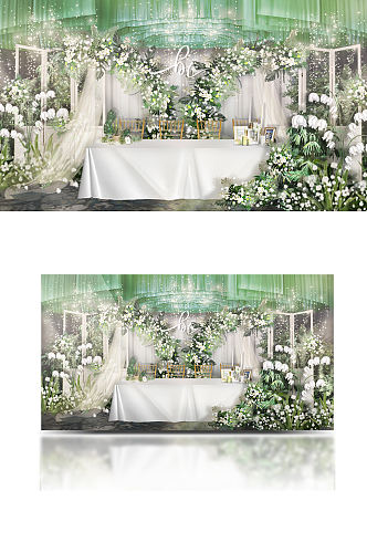 白绿色小清新婚礼签到区浪漫唯美温馨