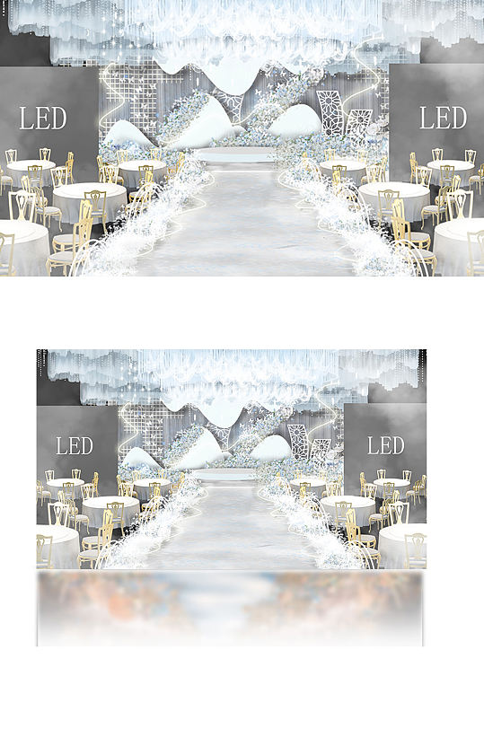 水蓝色梦幻婚礼舞台设计仪式区唯美-众图网