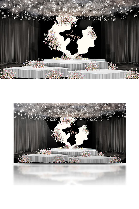 原创白粉色婚礼效果图舞台圆形仪式区梦幻-众图网