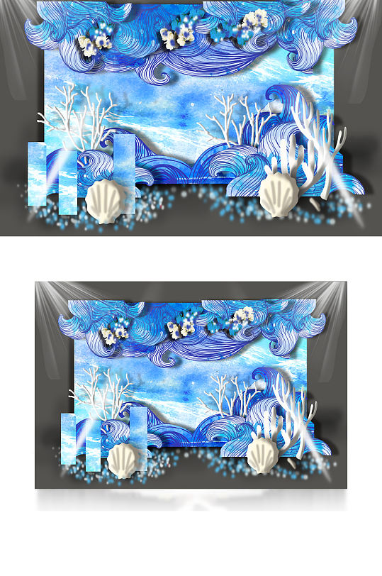 蓝色海洋风婚礼展示区梦幻唯美背景板合影区-众图网