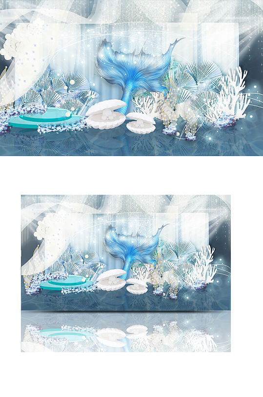 海洋ins婚礼迎宾区效果图梦幻合影背景板