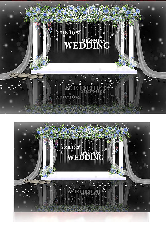 户外效果图白绿色清新简约合影迎宾婚礼-众图网