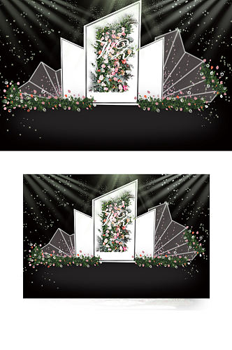 简约红白大理石几何舞台婚礼效果图背景板