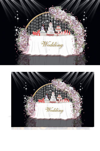 粉色简约鲜花婚礼水晶背景甜品区背景效果图