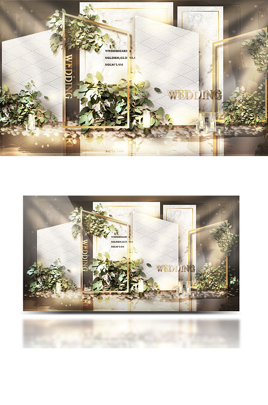 简约森系大理石婚礼合影区效果图香槟背景板-众图网