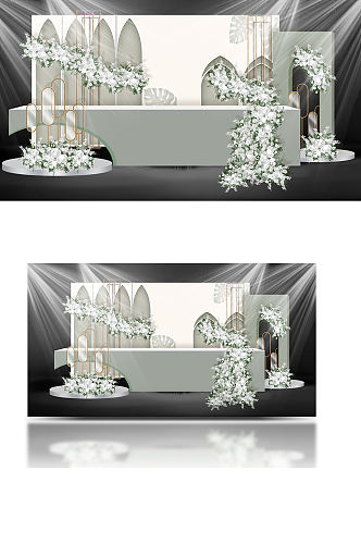 白绿色婚礼效果图设计签到区清新背景
