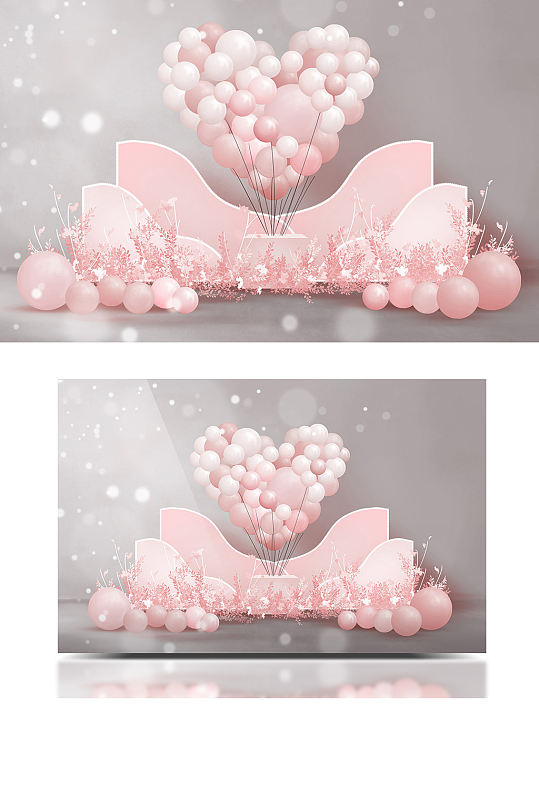 浪漫粉色心形气球求婚派对生日宴婚礼效果图