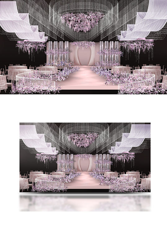 粉紫色婚礼效果图舞台浪漫温馨仪式区