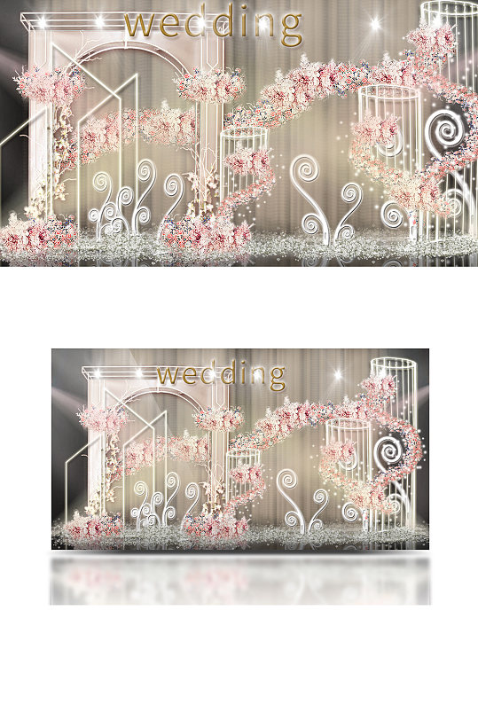 香槟色水晶亚克力拱门铁艺婚礼效果图背景