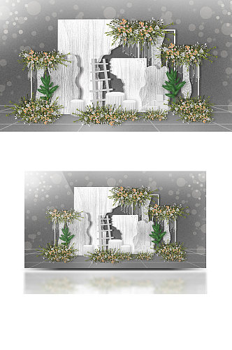 森系复古法式庄园婚礼效果图白色背景板