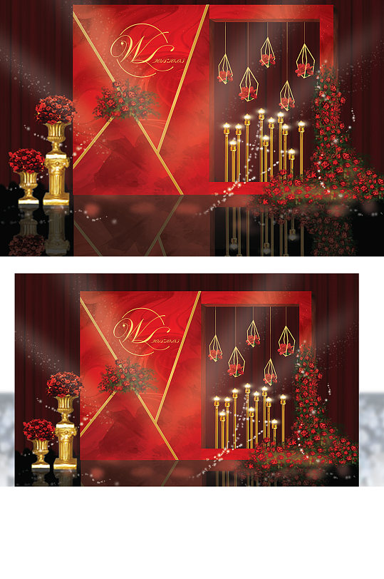 红金色婚礼签到区图梦幻背景板迎宾合影-众图网