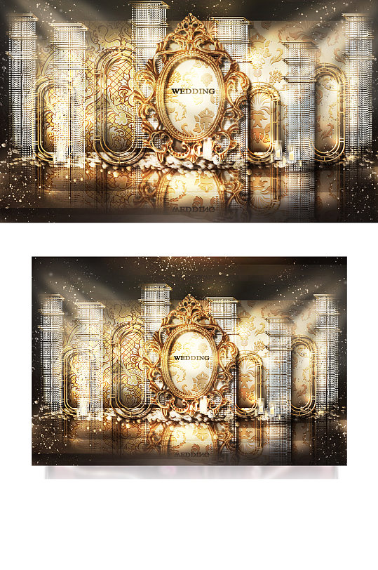 欧式婚礼合影区效果图梦幻轻奢背景板迎宾-众图网