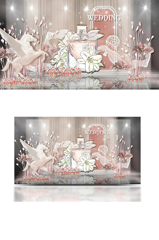 简约创意背板装饰飞马热气球婚礼效果图-众图网