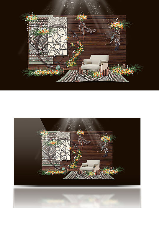 波西米亚婚礼效果图木质复古浪漫背景板-众图网