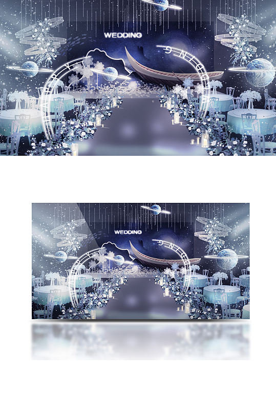 蓝色星空婚礼仪式区舞台效果图唯美浪漫-众图网