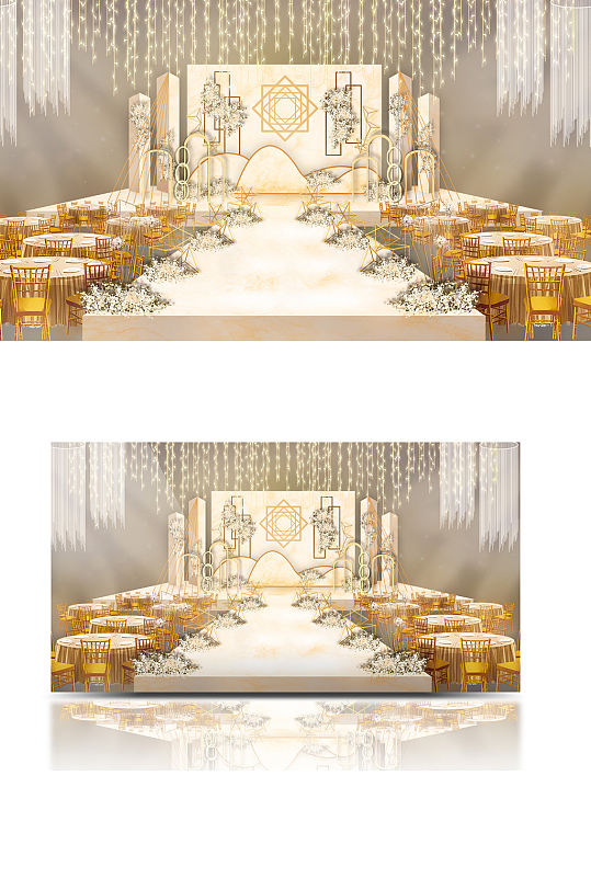 香槟色小清新婚礼效果图舞台仪式区轻奢-众图网