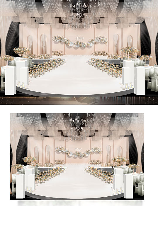 香槟色韩式婚礼吊顶梦幻舞台仪式区唯美-众图网