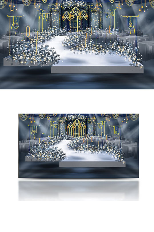 蓝色复古婚礼舞台设计梦幻仪式区唯美浪漫-众图网