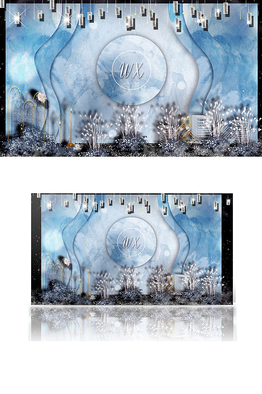 雾霾蓝迎宾区效果图合影背景板淡雅渐变-众图网