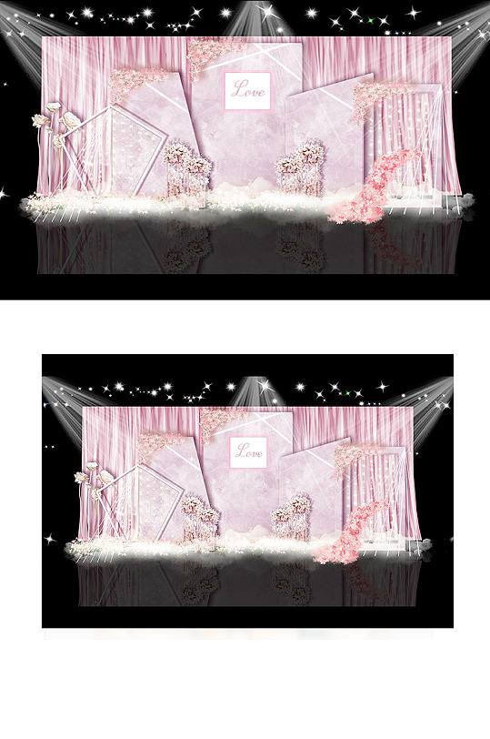 粉色婚礼迎宾区合影区效果图唯美背景板-众图网