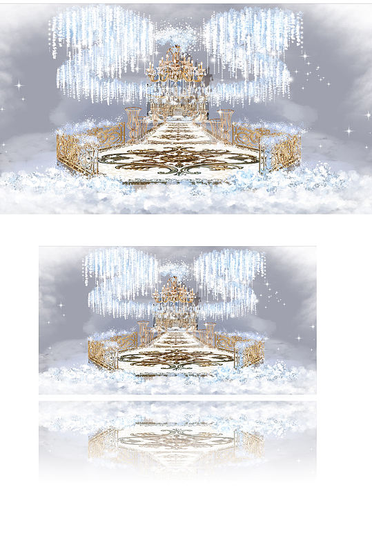 欧式轻奢婚礼舞台全景设计图蓝色梦幻仪式区-众图网