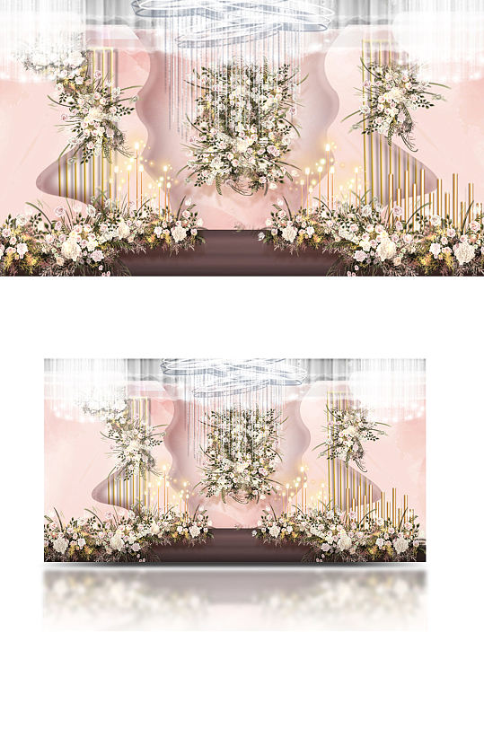 粉色婚礼效果图设计唯美浪漫温馨背景板