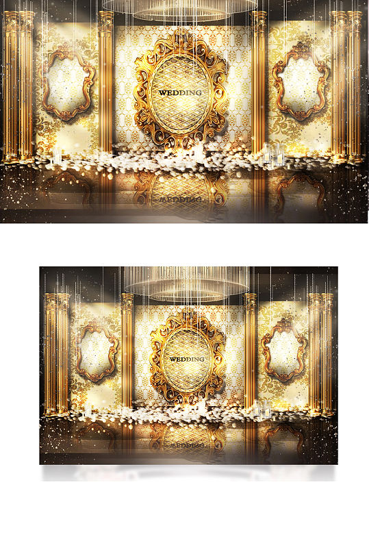 欧式婚礼合影区效果图轻奢背景板迎宾-众图网