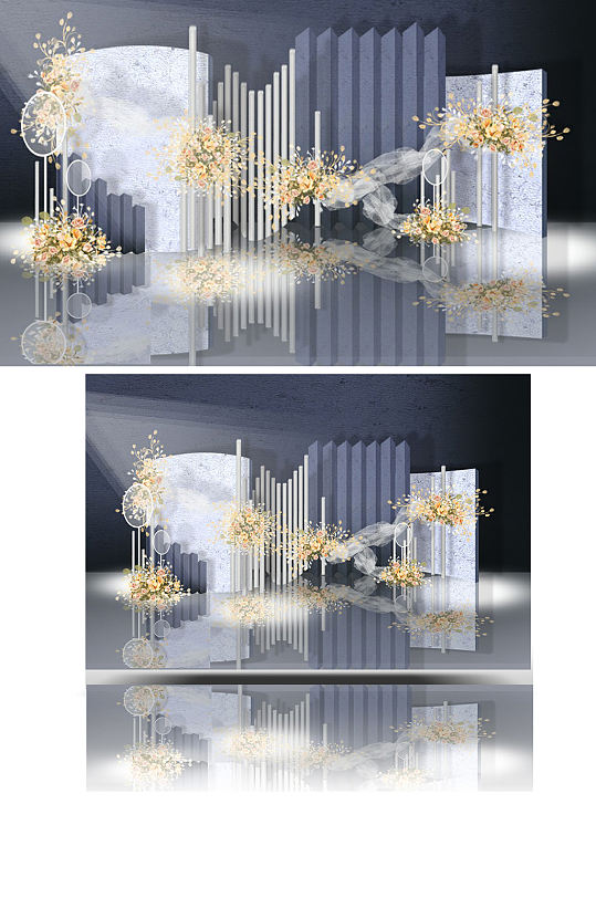 蓝冰色婚礼效果图大气背景板合影区迎宾-众图网