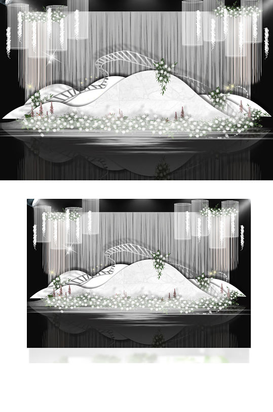 大理石高级灰色婚礼迎宾区效果图白色背景板-众图网