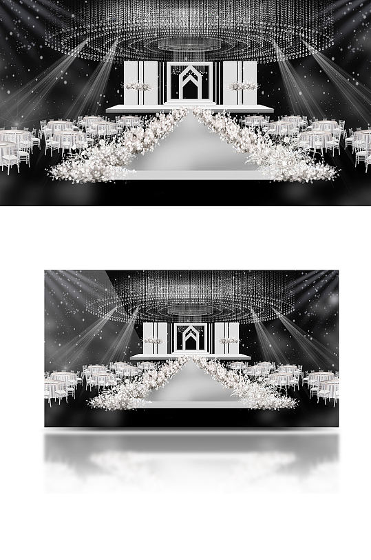 韩式水晶简约婚礼效果图白色舞台仪式区