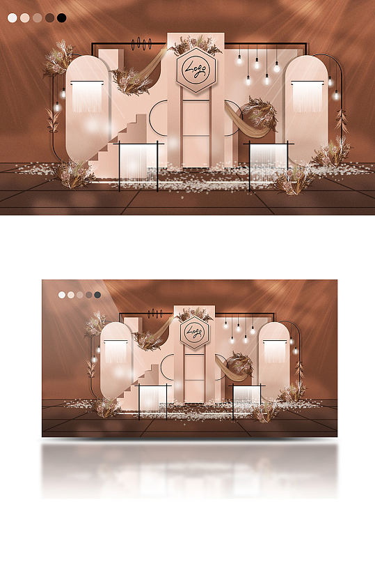 原创复古高级咖啡色调婚礼现场效果图背景板-众图网